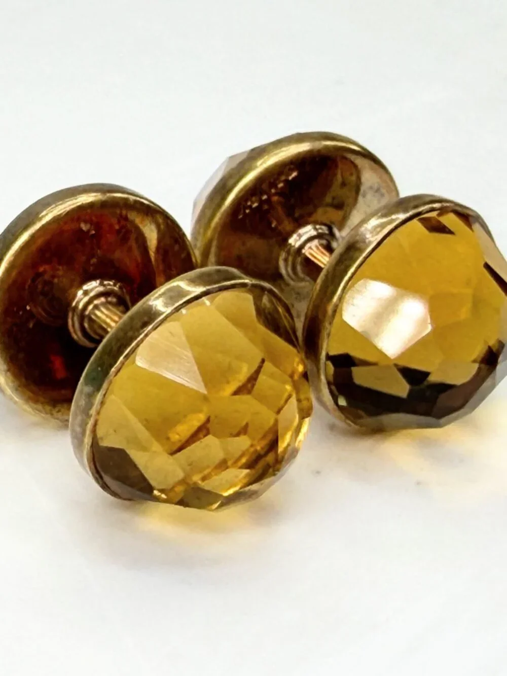 Antique Sansbury & Nellis 14K Gold Faceted Gemstone Cufflinks signed S-N SS492